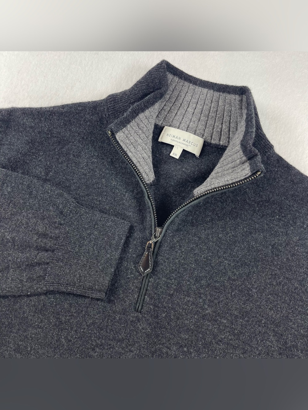 Neiman Marcus Quarter Zip Sweater Mens XXL Gray Nanocashmere Preppy Luxury